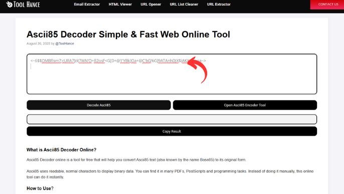 Ascii85 Decoder Simple & Fast Web Online Tool