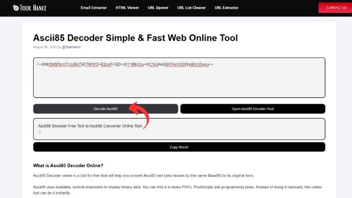 Ascii85 Decoder Simple & Fast Web Online Tool