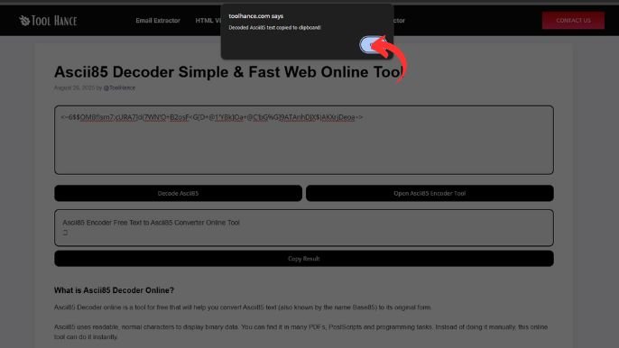 Ascii85 Decoder Simple & Fast Web Online Tool