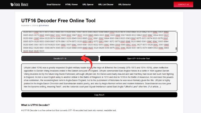 UTF16 Decoder Free Online Tool